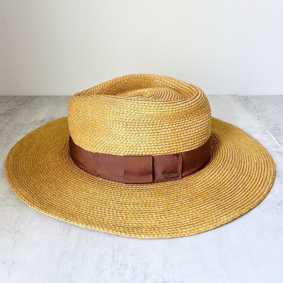 Brixton Reno Straw Fedora Wide Brim Western Boho Festival M/L MSRP $99 NWOT - Picture 1 of 12